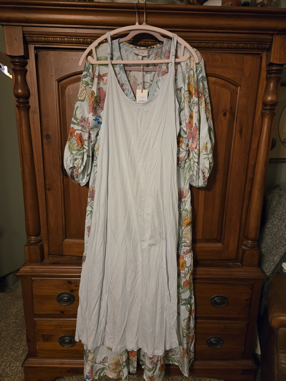 Johhny Was Workshop Silk Floral V-Neck Maxi Dress in Light Mint LARGE - Picture 2 of 10